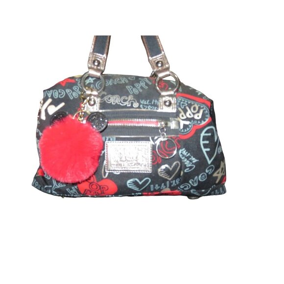 Coach 2010 Poppy Graffiti Sabrina Satchel Boston Bag & Mini Mouse Puff Bag Charm - Picture 1 of 13